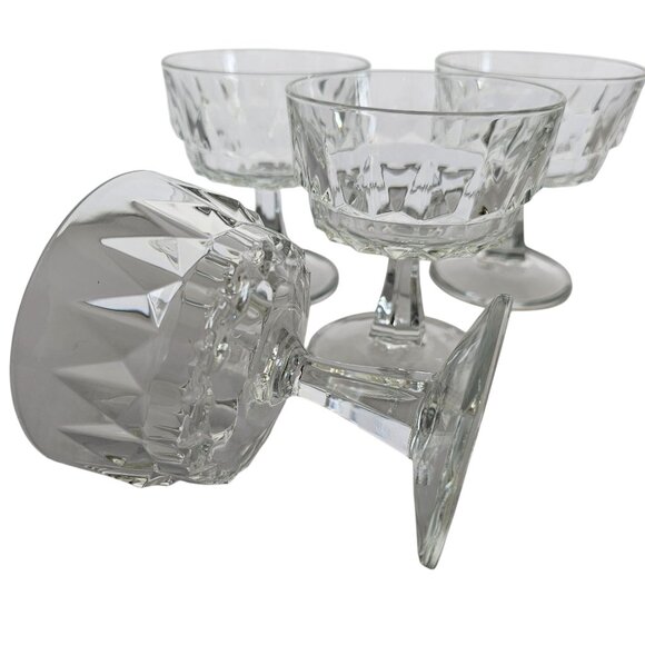 4 Arcoroc Artic Champagne Coupe Glasses 4" France wedge cut glass cubism cubist - Picture 3 of 5